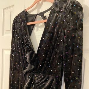 NWOT Topshop Petite Black Velvet Open-Back Dress, Petite size 8